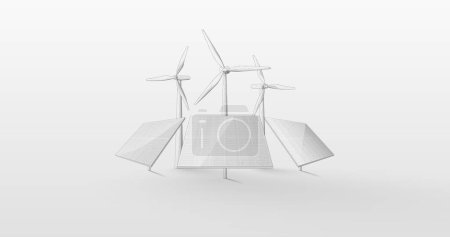 Ilustración de Células solares y generadores eólicos. Ecología y concepto de energía verde. Ilustración vectorial - Imagen libre de derechos