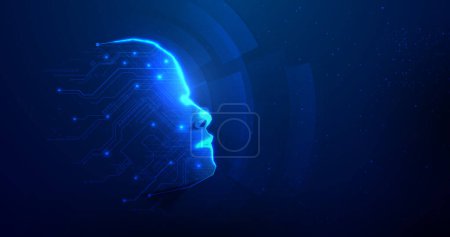 Artificial intelligence. AI. human head with Digital brain processing. Futuristic Cyber Technology. Circuit board background