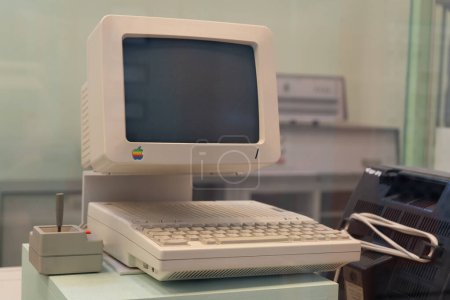 Photo for APPLE first computer. Old display, keyboard and Poland, Warsaw - July 28, 2023. - Royalty Free Image