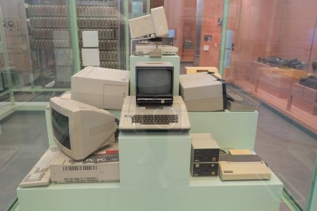 Photo for APPLE first computer. Old display, keyboard and Poland, Warsaw - July 28, 2023. - Royalty Free Image