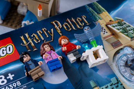 Photo for LEGO Constructor box based on the Harry Potter books by JK Rowling. Castle and minimen. Game set for children and fans. Minifigures mini man. Ukraine, Kyiv - January 17, 2024 - Royalty Free Image