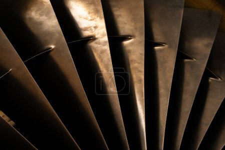Photo for Metal blades. Aircraft turbine detail. Engine plane. - Royalty Free Image
