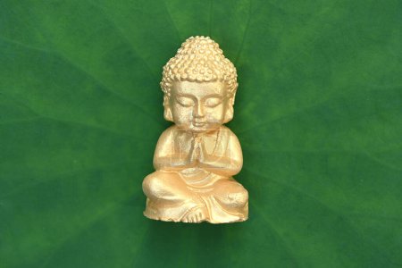 Nahaufnahme der Buddha-Statue auf grünem Blatt