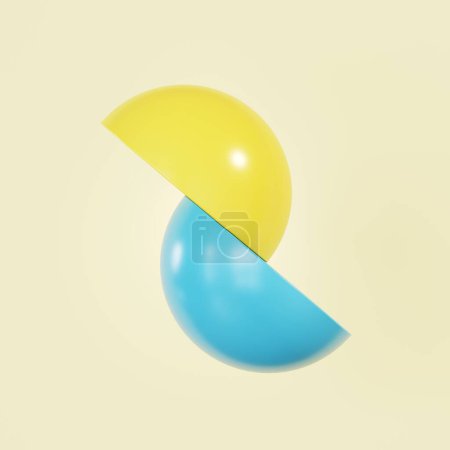 Foto de Azul, Esfera Amarilla forma geometría idea de concepto de rebanada. Representación 3D. Diseño del concepto de geometría. - Imagen libre de derechos