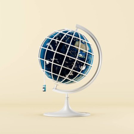 Téléchargez les photos : Fermer Monde Mondial maquette avec câblage internet réseau technologie concept créatif idée. Rendu 3D. - en image libre de droit