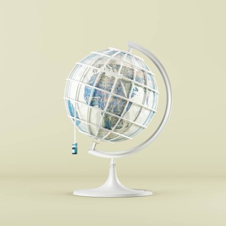 Téléchargez les photos : Fermer Monde Mondial maquette avec câblage internet réseau technologie concept créatif idée. Rendu 3D. - en image libre de droit
