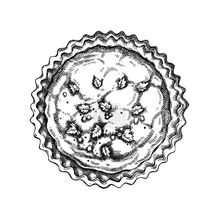 Illustration for Quiche Lorraine vintage drawing. French tart with cream, eggs, and bacon. Traditional food from France sketch. French restaurant menu design. Hand-drawn vectror illustration, NOT AI generated - Royalty Free Image