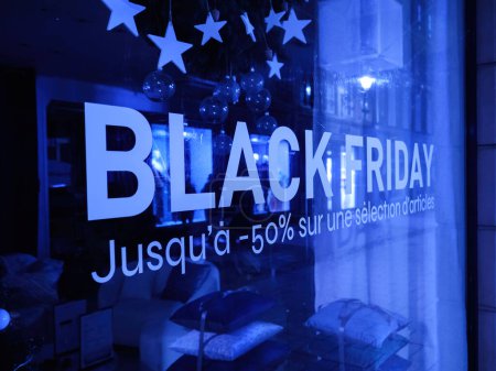 Photo for Showcase with Black Friday minus 50 percent discount during the annual Black Friday event sale - text translated from French language - Royalty Free Image