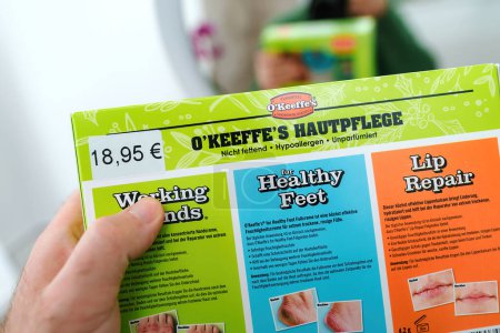 Photo for Frankfurt, Germany - Mar 18, 20123: Price of 18,95 euros for package oKeeffees packge for hands, feets and lips - create a rotective barrier on the skins surface that locks in moisture and keeps - Royalty Free Image