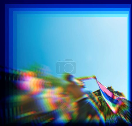 Photo for Digital effect over square image of group of young gay men people dancing waving rainbow flag at Lesbian Gay Bisexual Transgender LGBT visibility march pride - Royalty Free Image