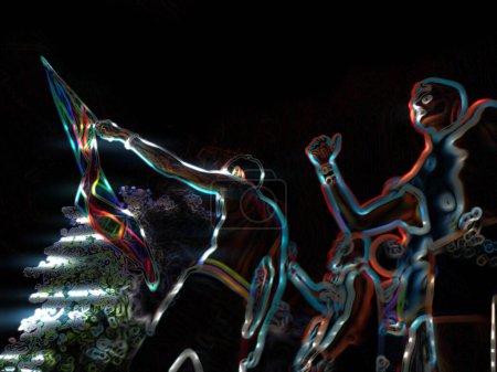 Téléchargez les photos : Silhouettes sur fond de baclk en mouvement caucasien déconcentré excité hommes gays personnes dansant agitant drapeau arc-en-ciel à lesbienne gai bisexuel transgenre visibilité LGBT mars pride Festigays - en image libre de droit