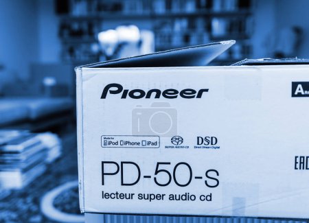 Photo for Hamburg, Germany - Jul 24, 2023: Unboxed cardboard of a Pioneer Super Audio CD Player - Royalty Free Image