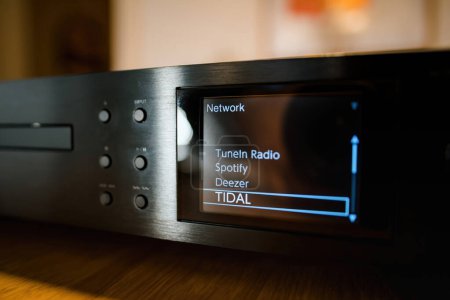 Photo for Frankfurt, Germany - Jan 30, 2023: On the Pioneer Network Streamers hi-fi display, leading streaming platforms such as Tidal, Deezer, Spotify, and TuneIn Radio are visibly highlighted. - Royalty Free Image