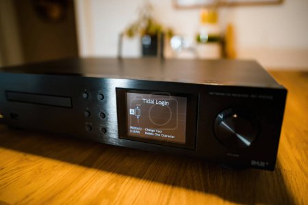Photo for Frankfurt, Germany - Jan 30, 2023: The Pioneer NC-50DAB Network Streamers hi-fi display prominently features the login screen for the Tidal streaming service. - Royalty Free Image