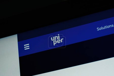Photo for Frankfurt, Germany - Sep 26, 2022: Close-up view of the UNIPER logo, a focal point following the eur 15 billion rescue deal with the German government and Fortum in July 2022 due to an energy crisis - Royalty Free Image