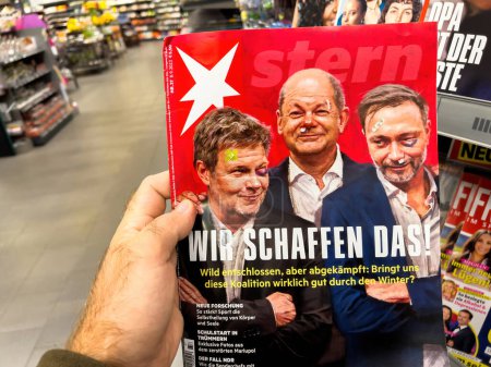 Photo for Frankfurt, Germany - Sep 10, 2022: The prominent headline on the cover of Die Stern magazine featuring German politicians and Olaf Scholz - Royalty Free Image