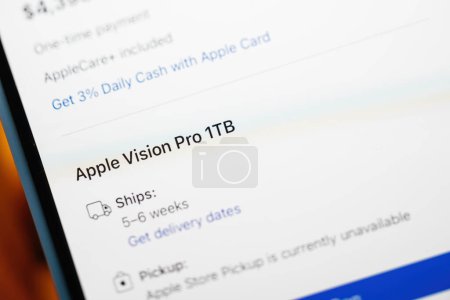 Photo for California, USA - Jan 21, 2024:Using a tilt-shift lens, pre-purchase the Apple Vision Pro 1TB model with shipping expected in 5-6 weeks - Royalty Free Image