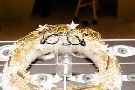 Photo for Close-up of a luxurious gold and white wreath adorned with stylish glasses, creating a unique and elegant display - Royalty Free Image