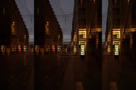 Téléchargez les photos : Métaverse numérique - la rue de la ville prend vie la nuit, avec des bâtiments vibrants illuminant le ciel et créant une scène fascinante de beauté urbaine. - en image libre de droit