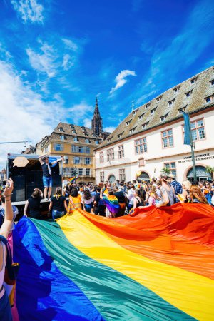 Photo for Strasbourg, France - Jun 15, 2019: A panoramic view of Strasbourgs Festigays pride parade, with the community uniting in celebration. - Royalty Free Image