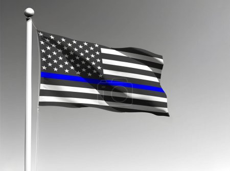 Téléchargez les photos : Drapeau national des États-Unis avec une fine ligne bleue isolée agitant sur fond gris - en image libre de droit