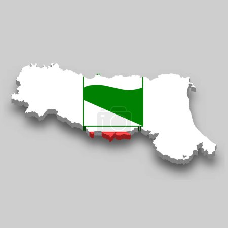 Téléchargez les illustrations : Carte isométrique 3d de l'Émilie-Romagne est une région d'Italie avec le drapeau national - en licence libre de droit