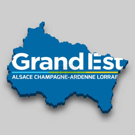 3d isometric Map of Grand Est is a region of France with national flag