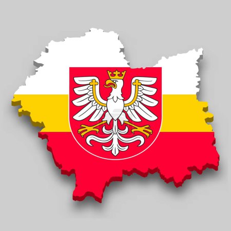 Téléchargez les illustrations : Carte isométrique 3d de la Petite-Pologne est une région de la Pologne avec le drapeau national - en licence libre de droit