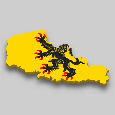 Téléchargez les illustrations : Carte isométrique 3d du Nord-Pas-de-Calais est une région de France avec le drapeau national - en licence libre de droit