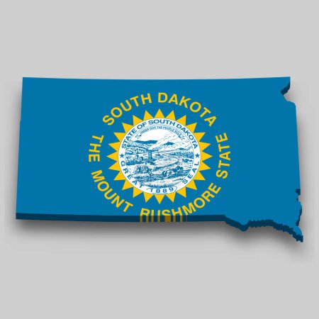Téléchargez les illustrations : Carte isométrique 3d du Dakota du Sud est un état des États-Unis avec le drapeau national - en licence libre de droit