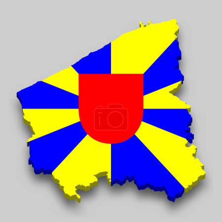 Illustration for 3d isometric Map of West Flanders is a region of Belgium with national flag - Royalty Free Image