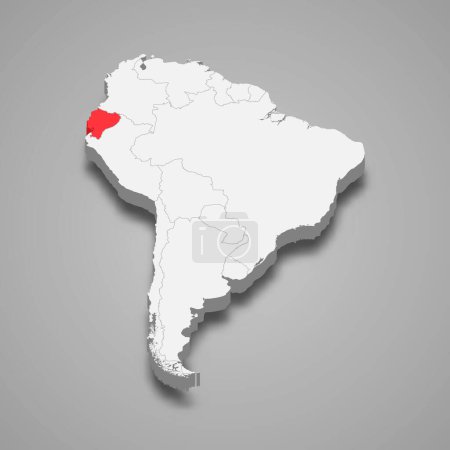 Ecuador ubicación del país dentro de América del Sur. Mapa isométrico 3d