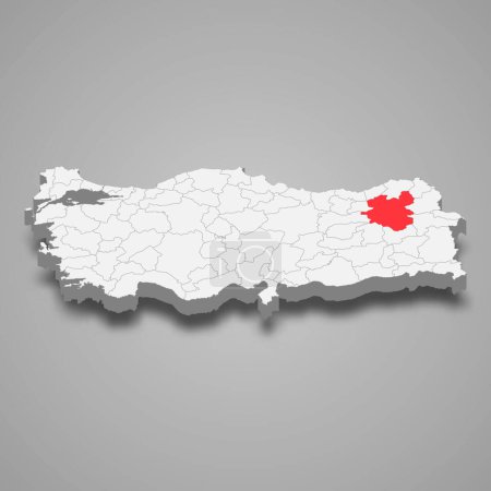 Ilustración de Ubicación de la región de Erzurum en Turquía mapa isométrico 3d - Imagen libre de derechos