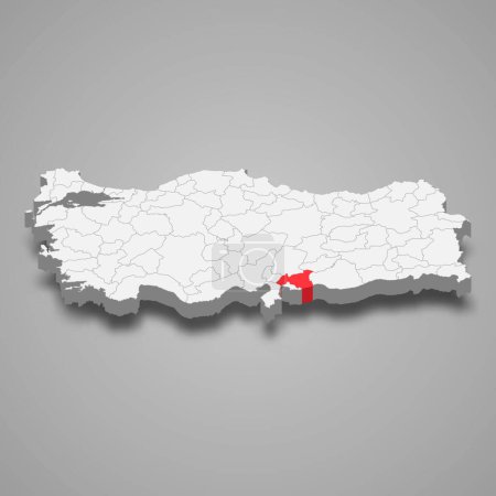 Illustration for Gaziantep region location within Turkey 3d isometric map - Royalty Free Image
