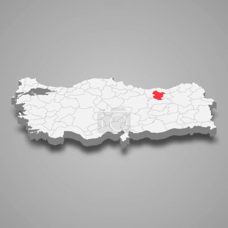 Gumushane region location within Turkey 3d isometric map
