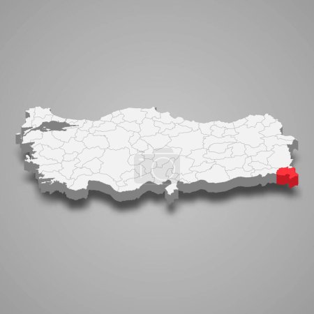 Hakkari region location within Turkey 3d isometric map