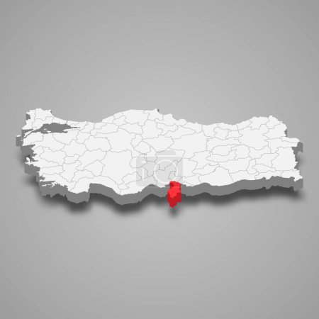 Hatay region location within Turkey 3d isometric map