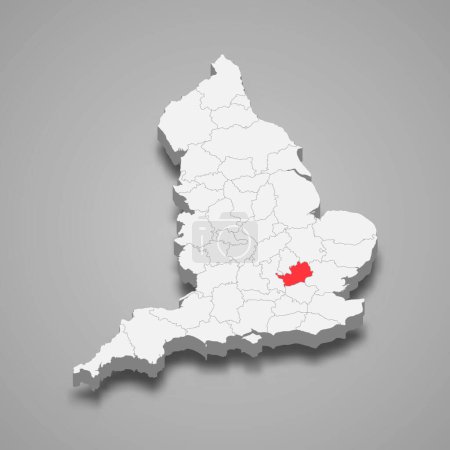 Illustration for Hertfordshire county location within England 3d isometric map - Royalty Free Image