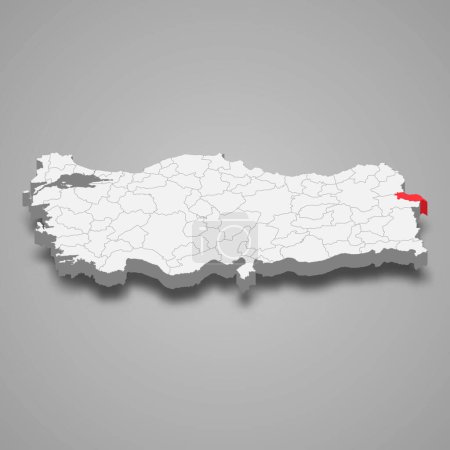 Igdir region location within Turkey 3d isometric map