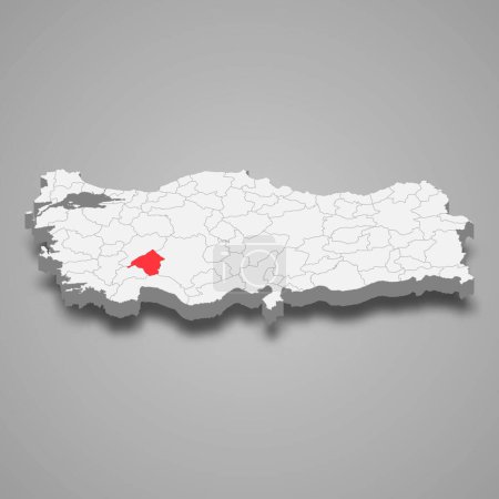 Isparta region location within Turkey 3d isometric map