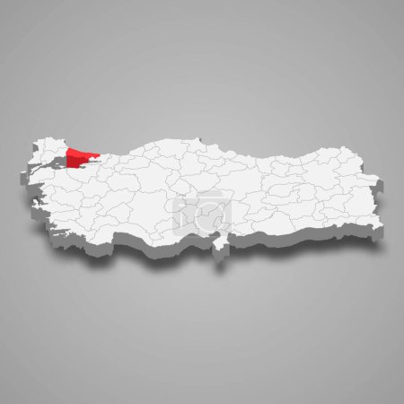 Istanbul region location within Turkey 3d isometric map