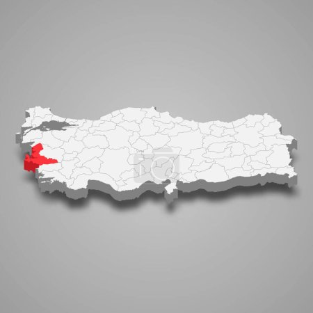 Izmir region location within Turkey 3d isometric map