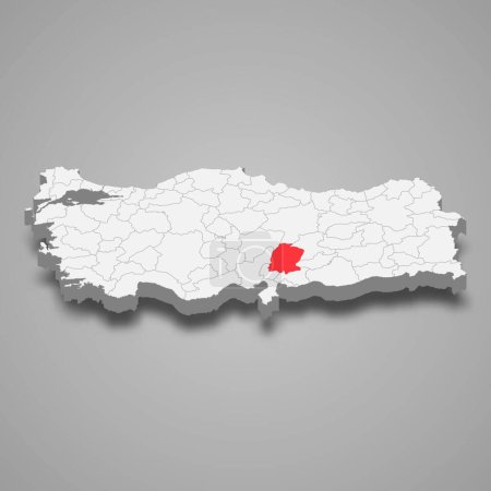 Kahramanmaras region location within Turkey 3d isometric map