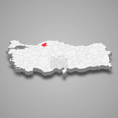 Karabuk region location within Turkey 3d isometric map