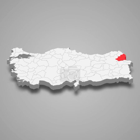 Kars region location within Turkey 3d isometric map