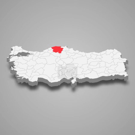 Kastamonu region location within Turkey 3d isometric map