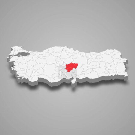 Kayseri region location within Turkey 3d isometric map