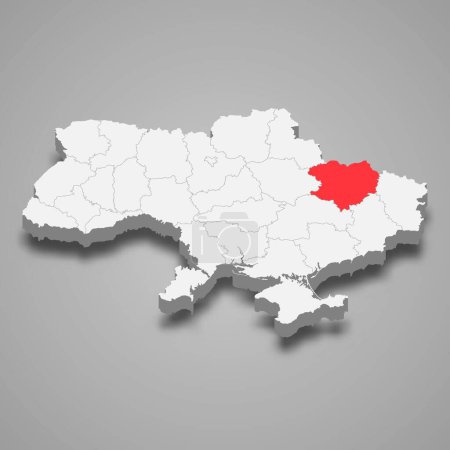 Ilustración de Óblast de Kharkiv. Ubicación de la región dentro de Ucrania mapa isométrico 3d - Imagen libre de derechos