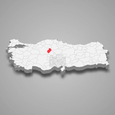 Kirikkale region location within Turkey 3d isometric map