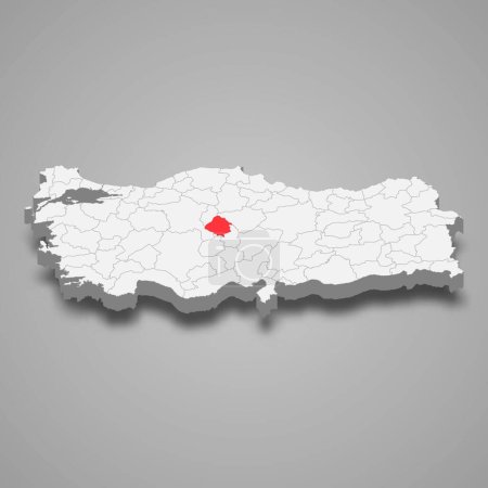Kirsehir region location within Turkey 3d isometric map